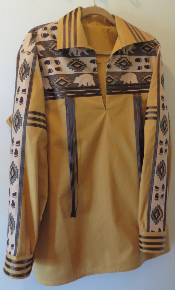 Native American Ribbon Shirt Men's Size Large Bear Theme