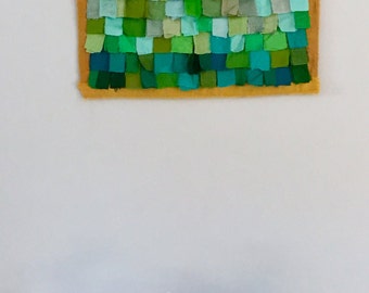 B Greens silk artwork. Handmade wallhanging