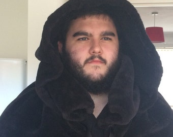 Super warm winter cloak, heavy faux fur with collar and large hood, hand made and custom sized to you