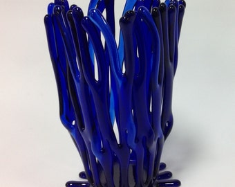 Fused Glass Candle Holder Cobalt Blue
