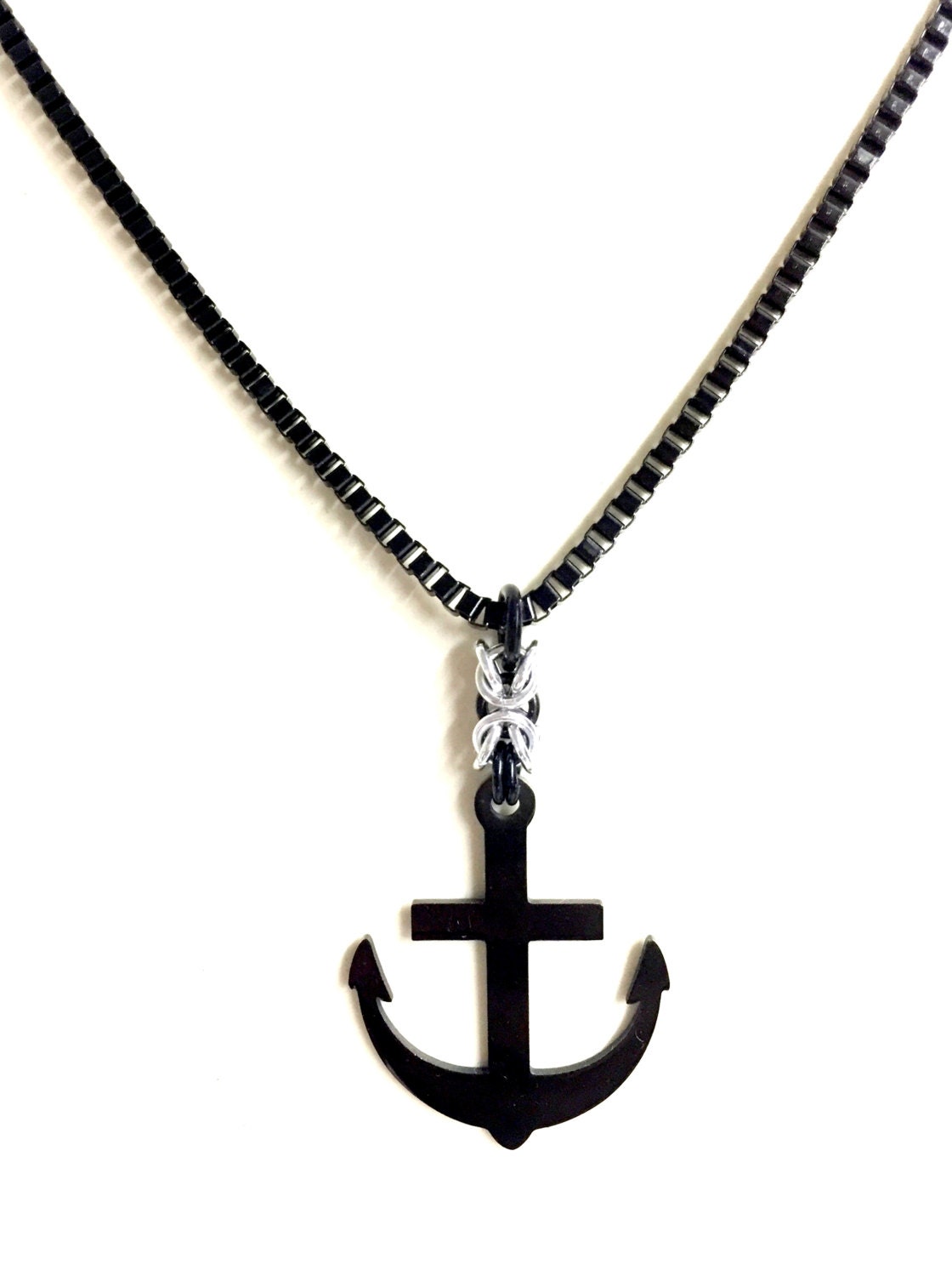 Cool Mens Anchor Necklace. Guys Pendent Necklace. Black
