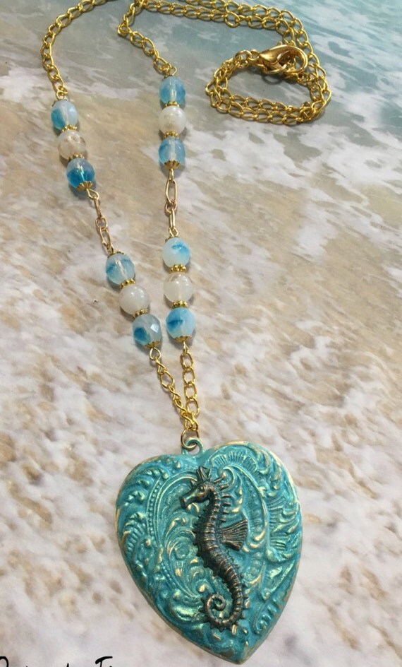 Beach Seahorse Heart Necklace Ocean Jewelry Beach Girl