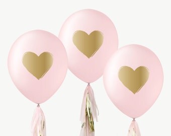 12" Pink & Gold Balloons / Brushed Heart