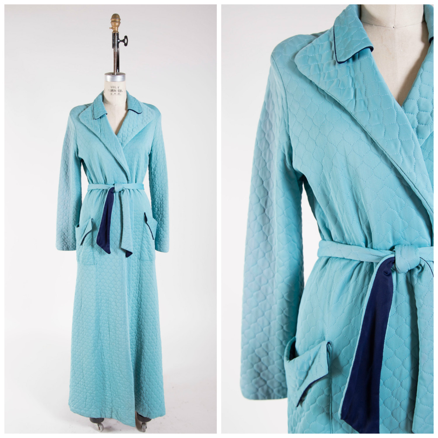 50s Vintage Robe Quilted Blue Jersey 1950s by SimplyVintageCo