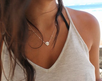 Silver sand dollar Necklace, 925 sterling silver, beach wedding, sea life, simple everyday jewelry, summer, shell, layering necklace