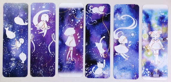 items similar to set of 6 watercolor galaxy space character bookmarks