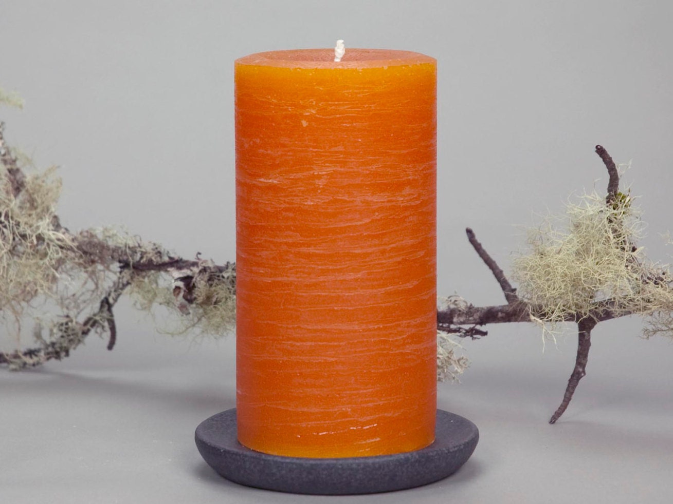 Orange Rustic Pillar Candle 3x6 Rustic Decor