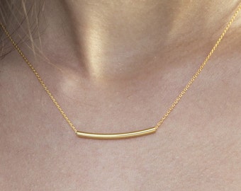 SOLID GOLD necklace, Bar necklace, Floating bar necklace, Solid gold bar necklace, Treandy bar necklace, Rose necklace