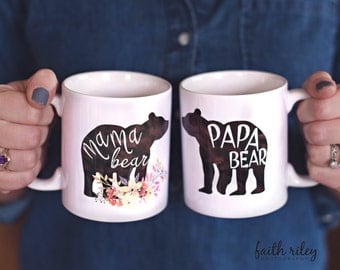 Mama & Papa Bear Mug Set | Pregnancy Reveal Mugs | Mom Mug | Dad Mug | Father's Day Gift | 11 or 15 oz mugs | New Parent | Baby Shower Gift