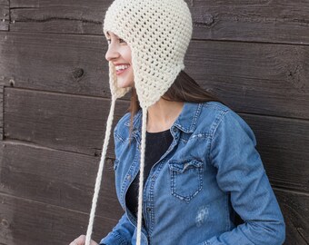 Pom Pom Hat // Earflap Hat // Gifts for Her // Womens Pom Pom Hat // THE MARGOT shown in Winter White