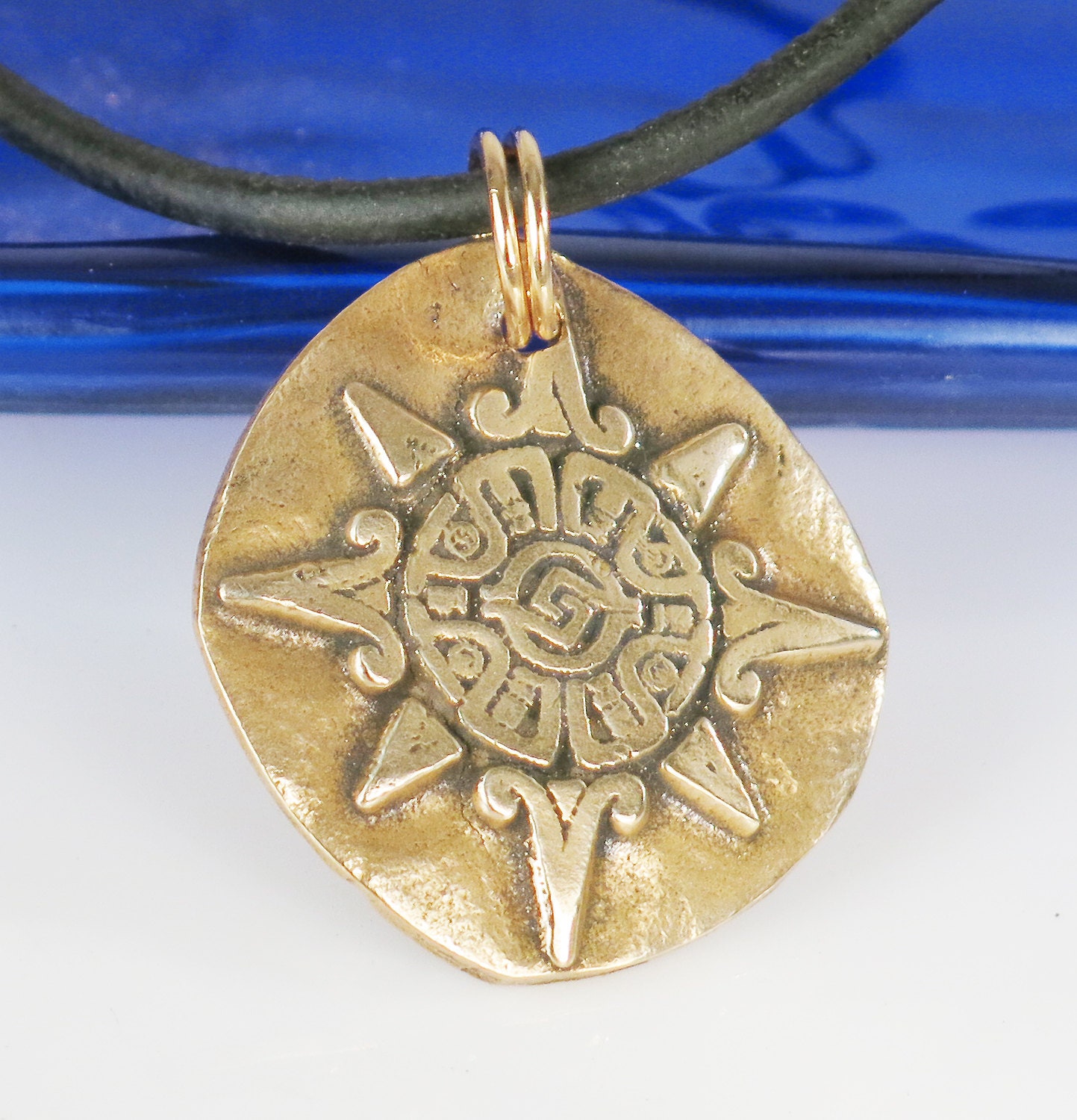 Southwest Aztec Sun Compass Bronze Pendant Mexican Sun