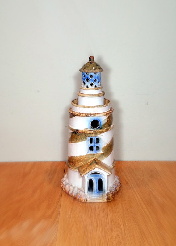 SALE Unique Lighthouse Candle Holder Beach by LastTangoVintage