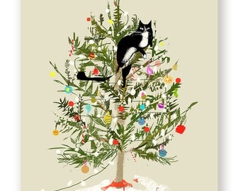 Funny Christmas Card - Christmas Tree Cat - Cat Christmas Card