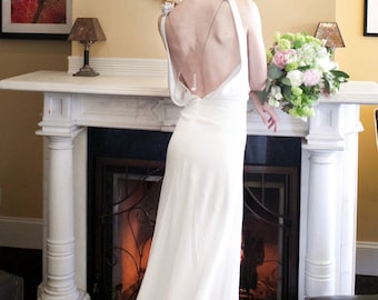 Backless Silk Wedding Dress, 1930, 1920, Art Deco, Vintage Inspired, CHANDELIER, Silk Bias Crepe