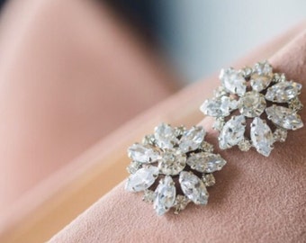 Art Deco Wedding Earrings, Crystal Rhinestone Bridal Earrings, Flower Crystal Cluster Stud Earrings, Old Hollywood Bridal Jewelry, TILDA