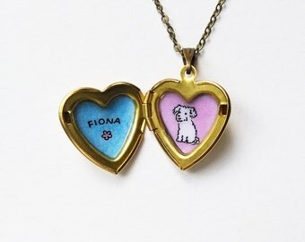 Custom Portrait Necklace - Pet + Name - Pet Memorial Jewelry - Custom Pet Portrait Heart Locket Pendant - Personalized Gift for Pet Lovers