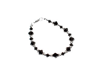 Bracelet noir en cristal Swarovski et argent sterling 925