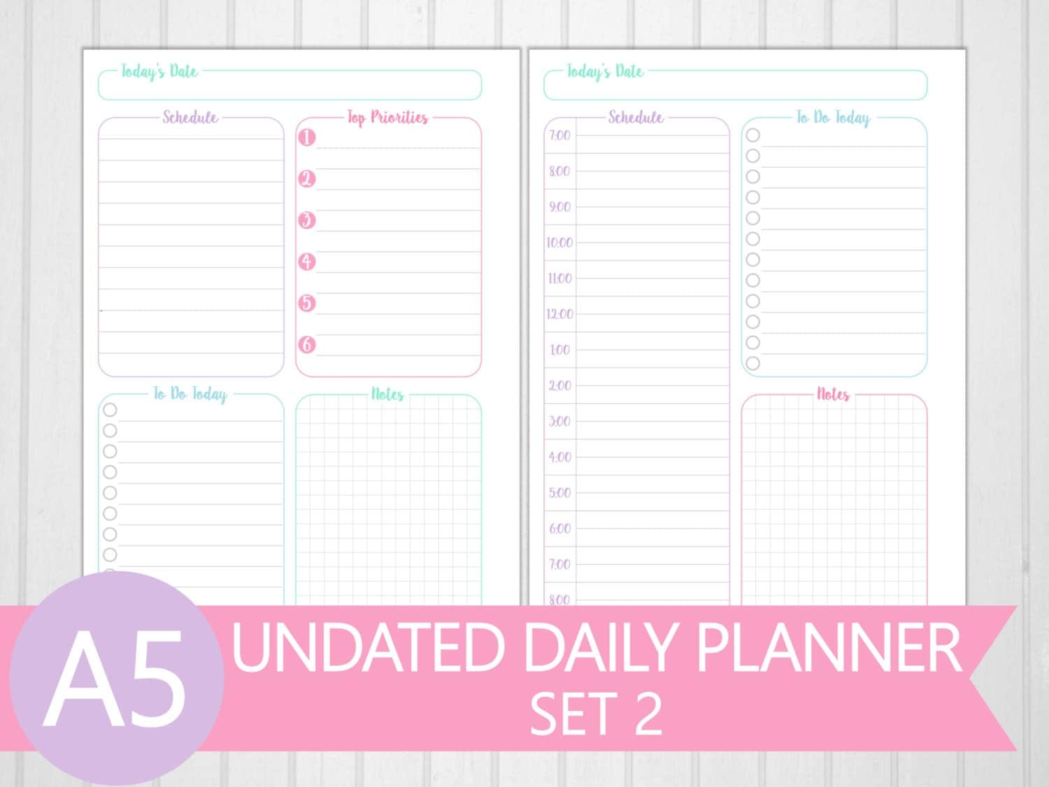 A5 Daily Planner Printable Set 2 Pastel by PerfectlyOrganised