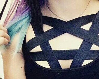 Pentagram Harness/ cage bra/ goth lingerie/ pastel goth lingerie/ satanic/ inverted pentagram/ fetish