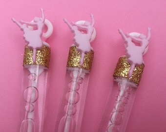 Ballerina Bubble Wand Party Favor - Gold and Pink with Ballerina Charm, Ballerina Party Favor, Ballet Party Favor