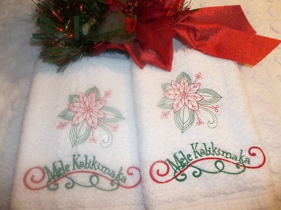 Mele Kalikimaka Hawaiian Merry Christmas Embroidered Towel