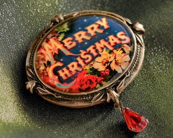 Merry Christmas Pin, Holiday Christmas Pins, Christmas Jewelry, Christmas Brooch, Christmas Gift, Stocking Stuffer, Holiday Jewelry P340