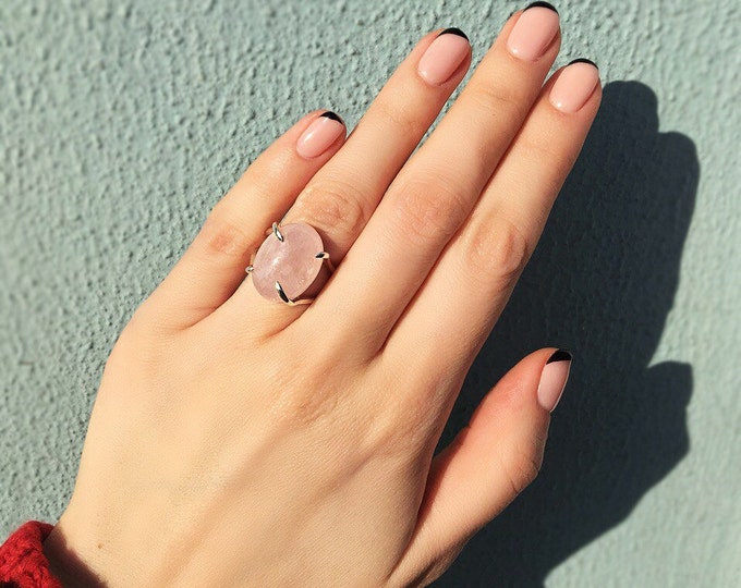 Rose quartz ring - pink stone ring - natural stone ring - gift