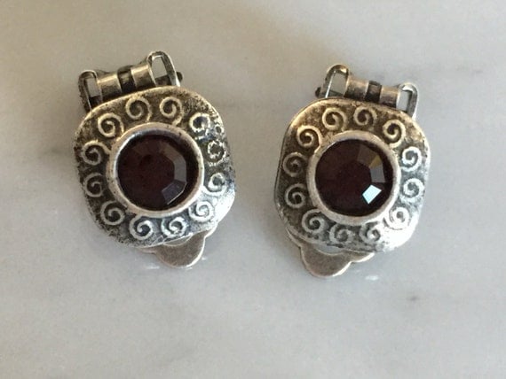 Burgundy Crystal Clip On Earrings
