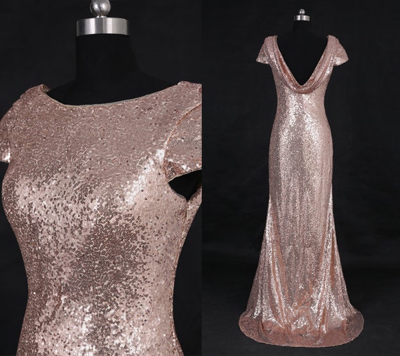 Rose Gold Pink Sequin Bridesmaid Dresses/Long Sequins Beading