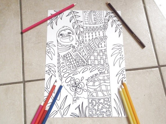 cute sloth coloring kids adults kawaii diy zen by LaSoffittaDiSte