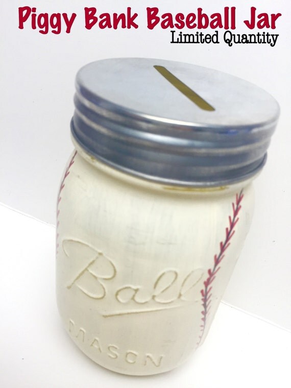 Piggy Bank Baseball Mason Jar Hand Painted Boy's Room