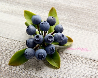 Нandmade brooch with blueberries. Brooch of cold porcelain. Flower brooches Floral Brooch Blueberries cold porcelain
