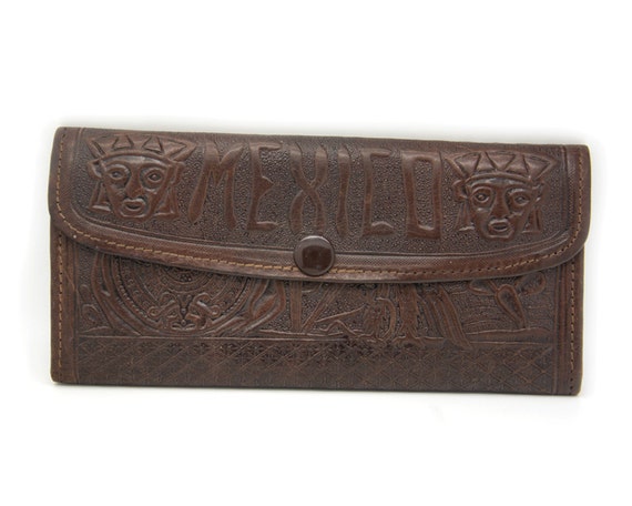 Vintage tooled leather wallet. Mexican Mexico Acapulco leather