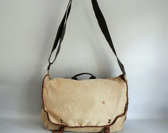 Distressed Military Style Canvas Messenger Tote Bag