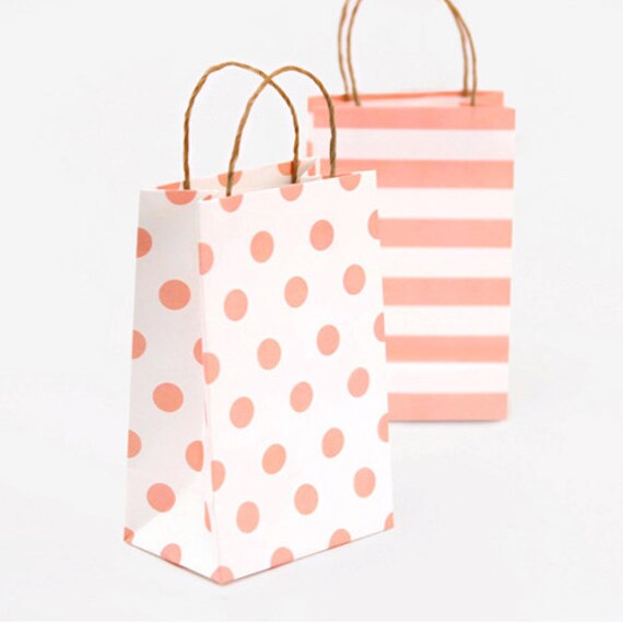 5 x Paper Bags with Handle / Peach Color / by Twomysterybox