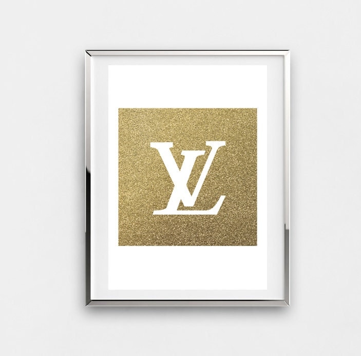 Louis Vuitton logo Fashion wall art Girl room decor Gold