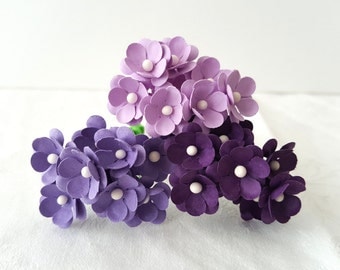Purple Paper Flowers / Lilac paper flowers / purple flowers Set of 75 / Mixed Purple Flowers Pack / purple flower embellishments