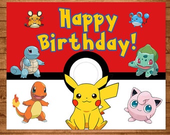 Pokemon Birthday Sign - Red White - Pokemon Happy Birthday Sign - Pokemon Party Favors - Pikachu Sign - Pokemon Printables