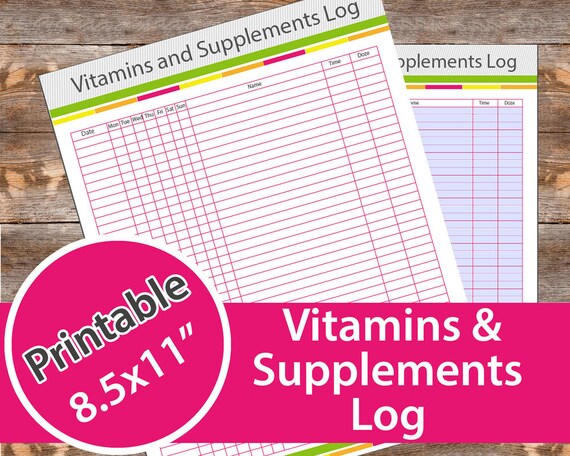 Vitamin Log Medication Tracker Supplement Log Health