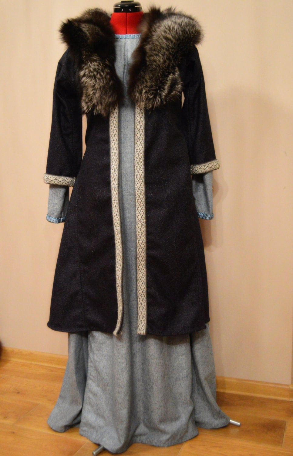 Early Medieval Viking Kaftan with Fox Fur by MedievalTailorr