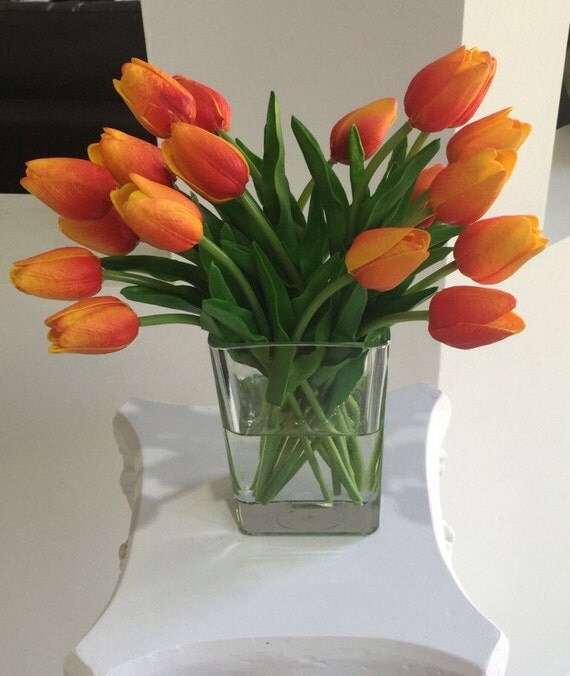 Orange Tulip Arrangement 20 Tulips Floral Centerpiece Orange