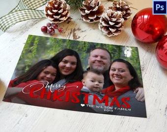 Photo Christmas Card Template, PHOTOSHOP TEMPLATE, INSTANT Download, Photographer template, Commercial Use