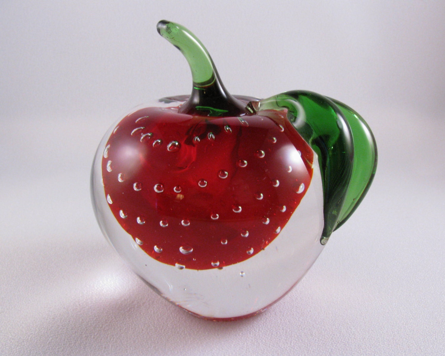 ON SALE Vintage Art Glass Apple Paperweight Controlled