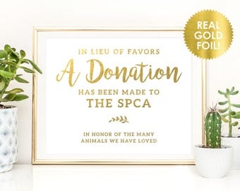 WEDDING DONATION SIGNS in Gold Foil / In Lieu of Favors Donation Signs / Charity Donation Signs / Custom Wedding Favor Signs