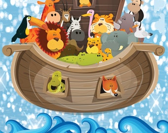 Giant Noah's Ark Wall Decal // Noah with Animals Ark Wall Sticker // Complete Noah's Ark with Animals - WDSET10056