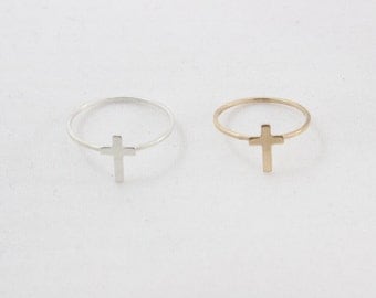 Tiny Cross Ring in Sterling Silver or 14k Gold Filled