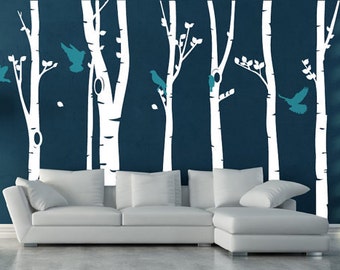 personalized family tree decal vinyl wall decal photo birch tree birds Decals leaf home baby room