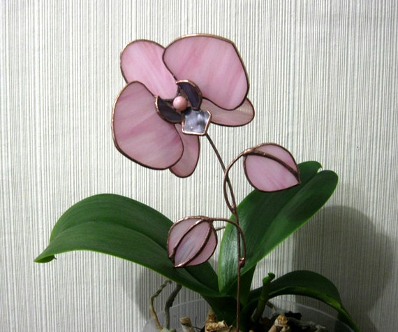 Stained glass orchid Pink glass flower Home decor 3d