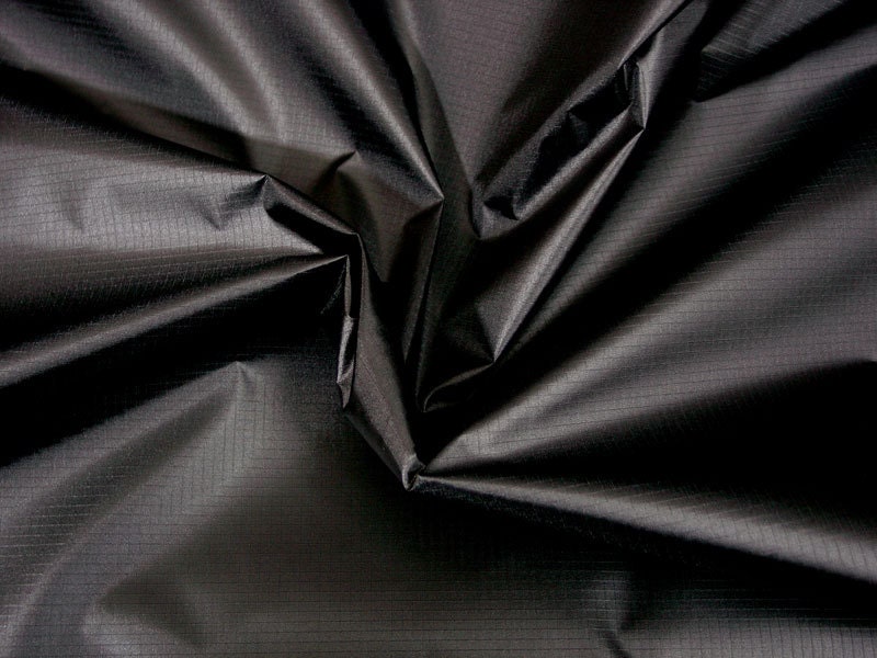 Black nylon ripstop fabric by the metre lightweight waterproof