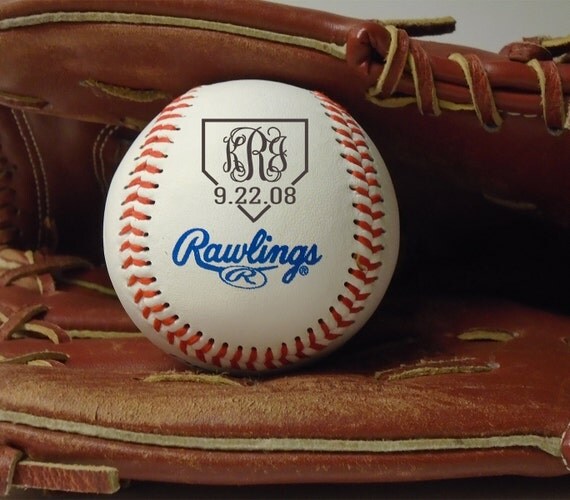 Engraved Baseball Vine Monogram Groomsman or Best Man Wedding